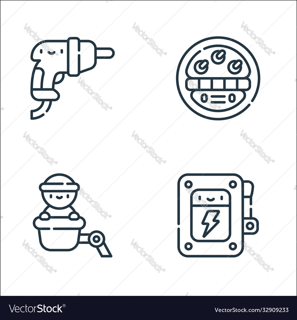 Electrician tools and line icons linear set vector image Electrician tools and line icons linear set