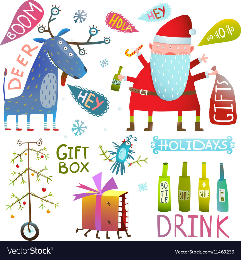 Happy new year merry christmas clip art collection