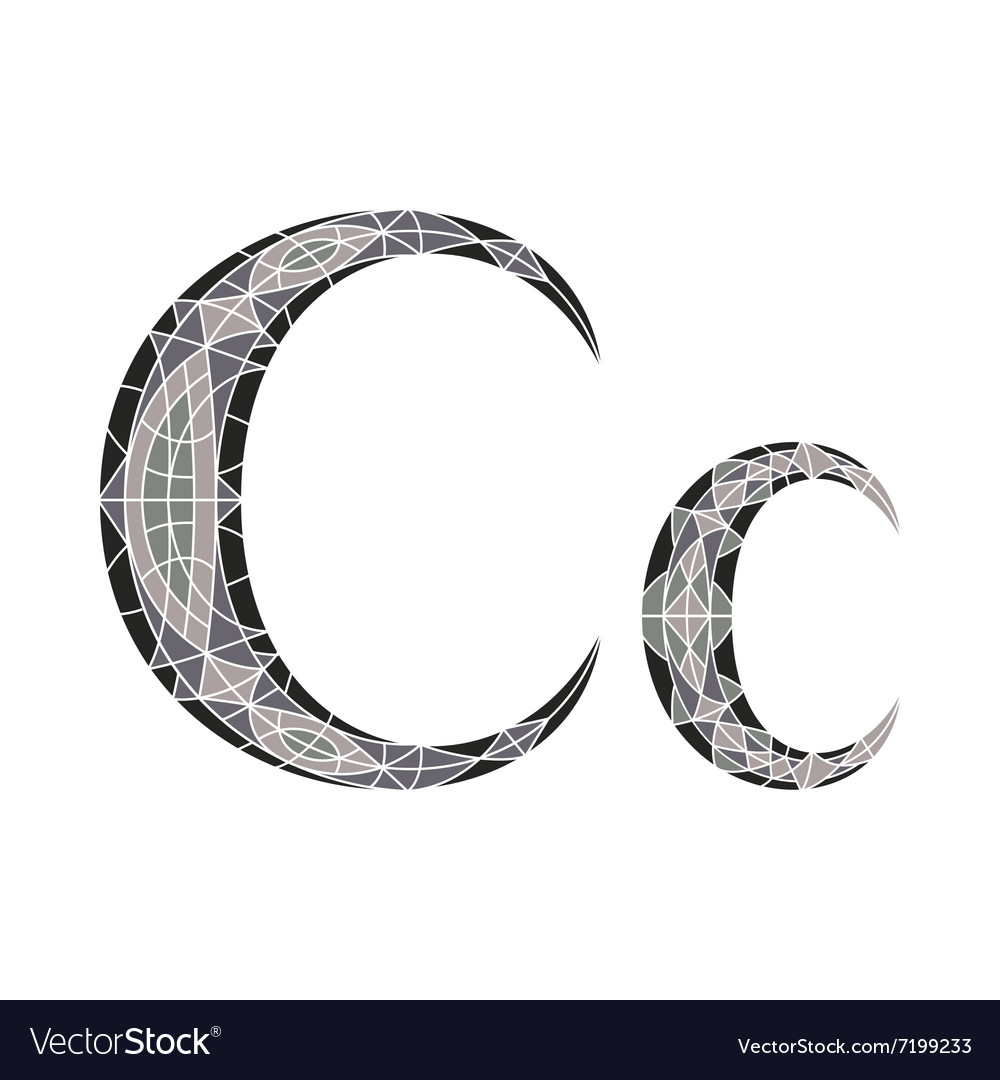 Low poly letter c in gray mosaic polygon