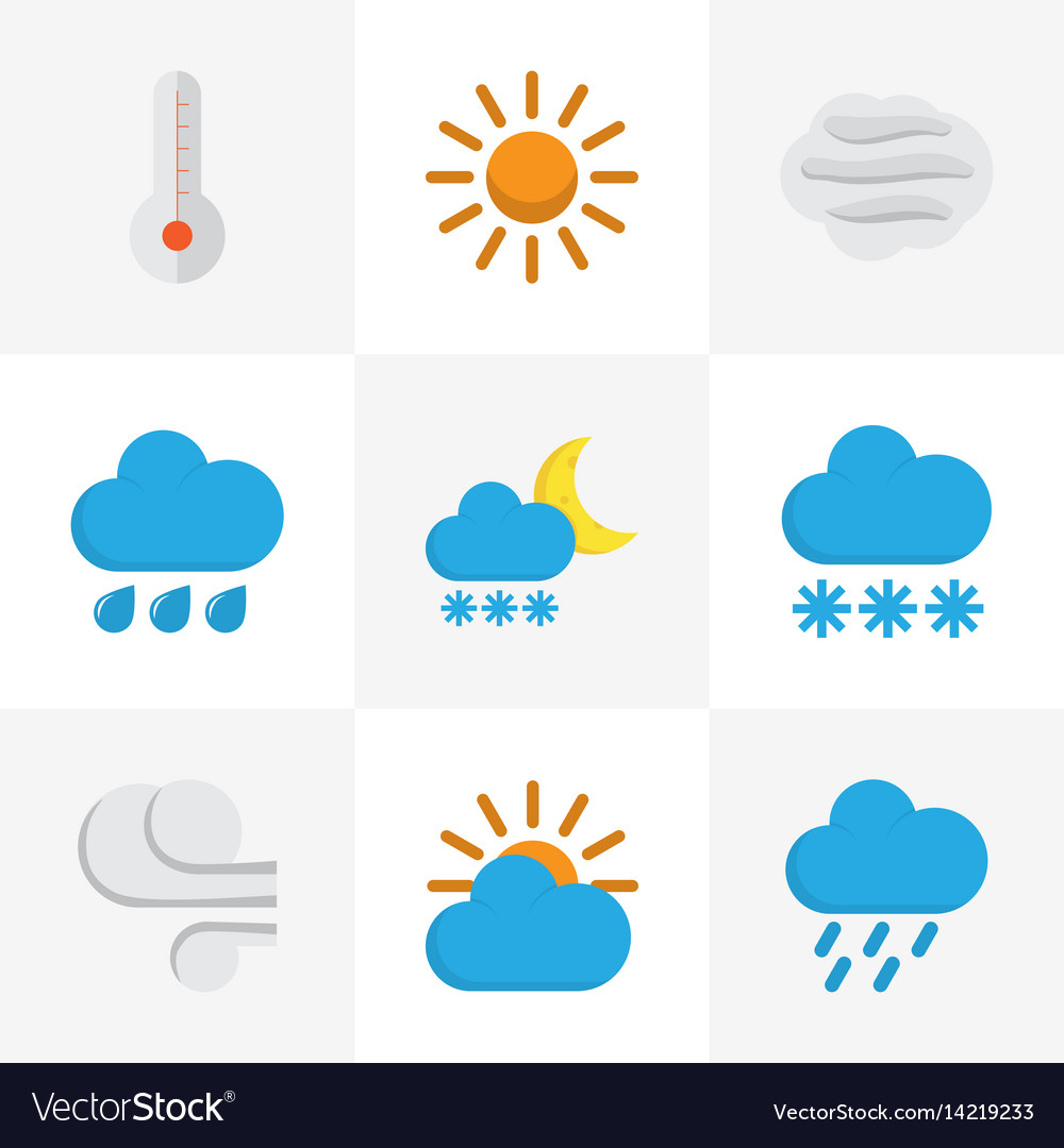 Meteorology flat icons set collection of windy Vector Image