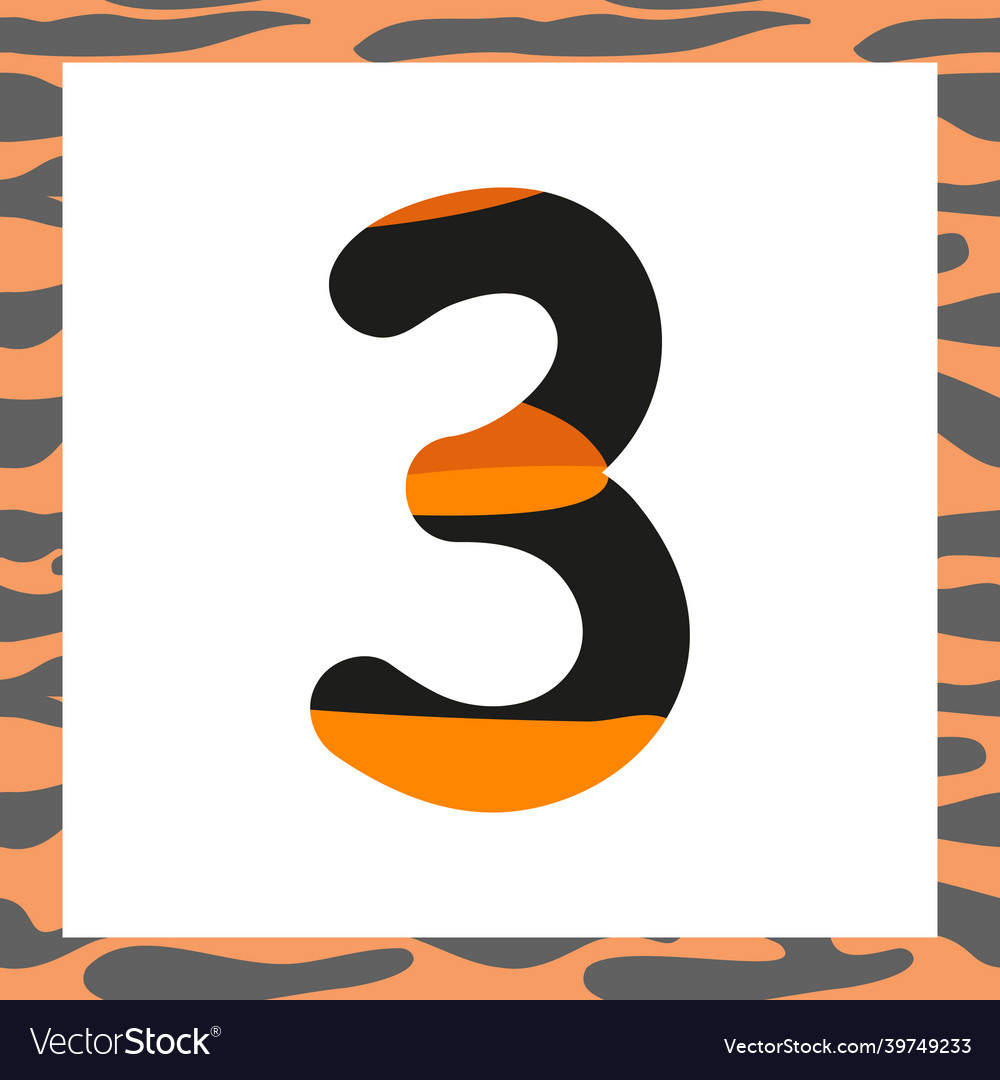 Number three with tiger pattern vector image Number three with tiger pattern