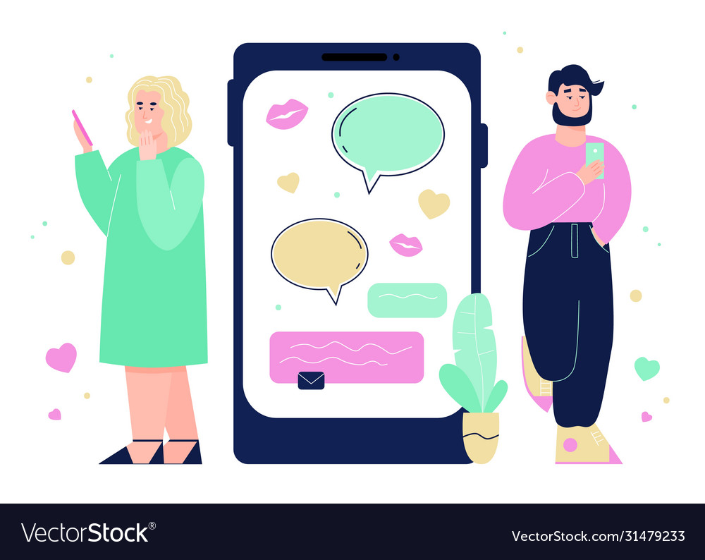 People communicate in virtual dating app cartoon