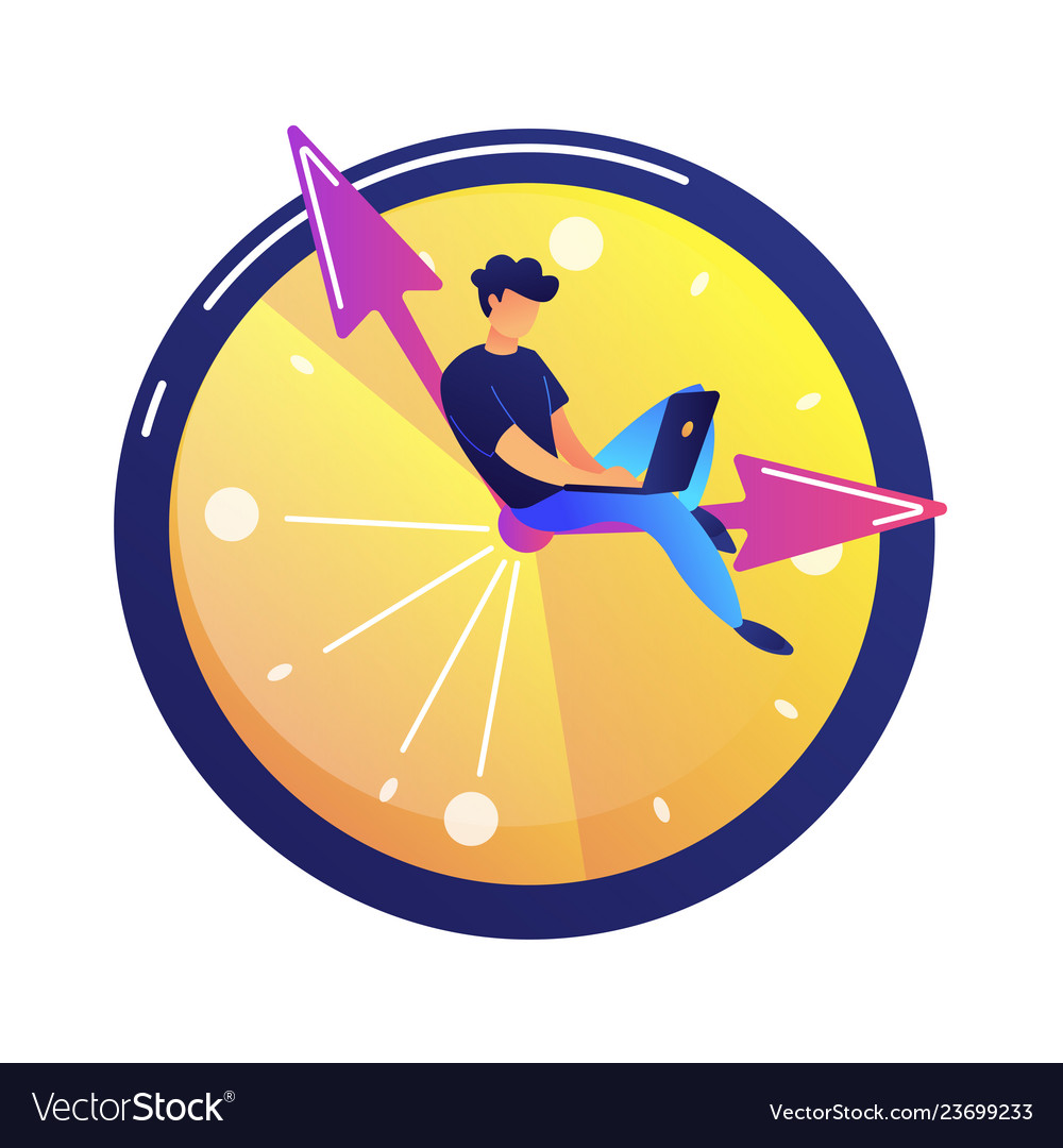 Programmer working on laptop sitting the hand vector image Programmer working on laptop sitting the hand