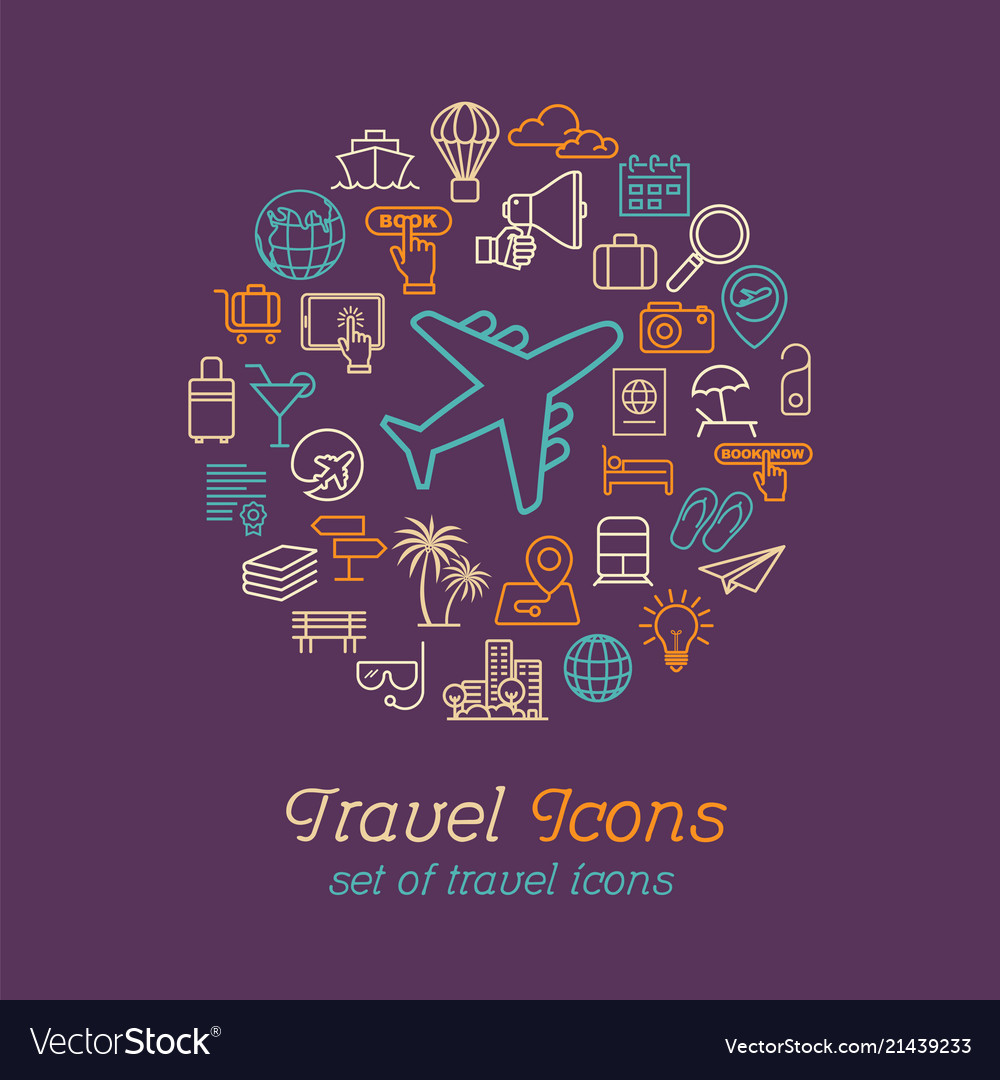 Round line travel icons concept for traveling vector image Round line travel icons concept for traveling