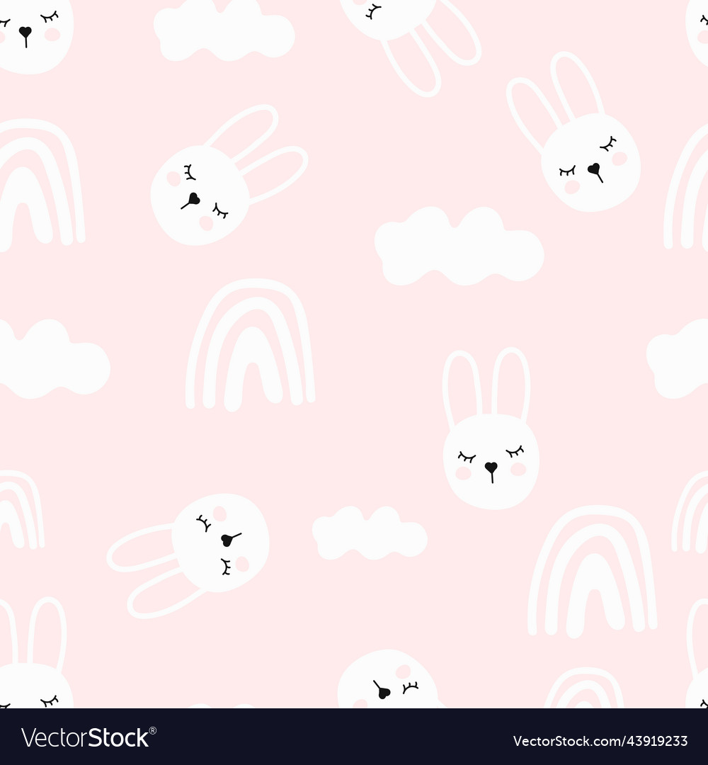 Seamless pattern cute hand-drawn rabbit on a pink