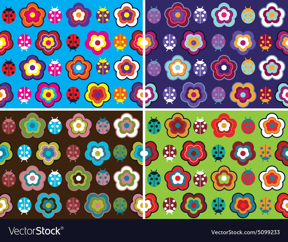 Seamless pattern with pretty flowers on different