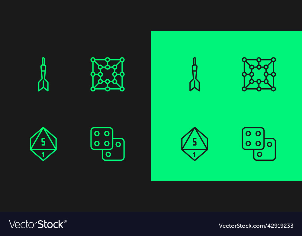 Set line game dice dart arrow and board icon