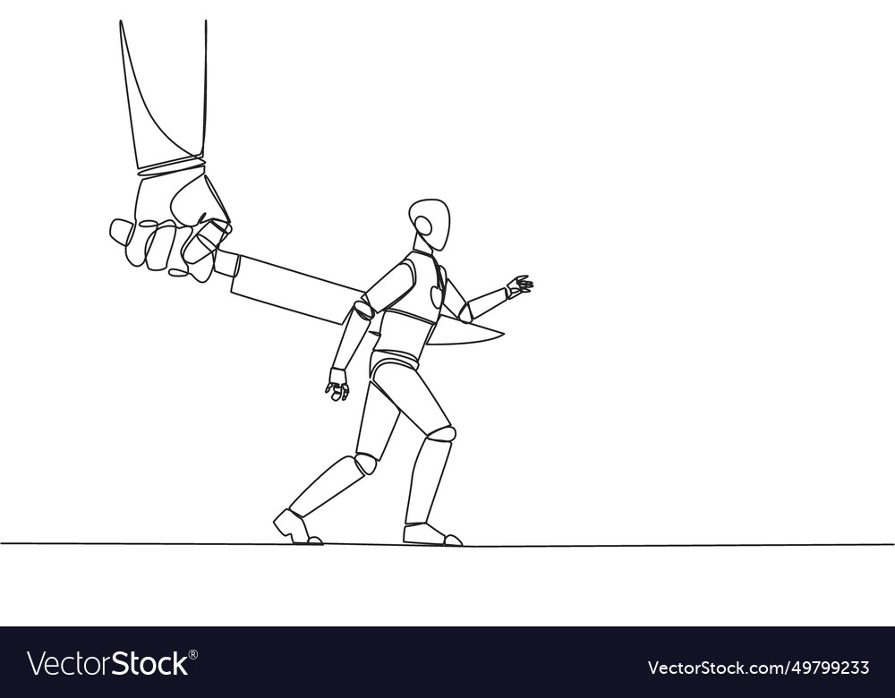 Single one line drawing robotic stabbed in the Vector Image