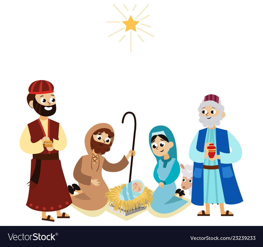 Three magic kings of orient bringing presents Vector Image