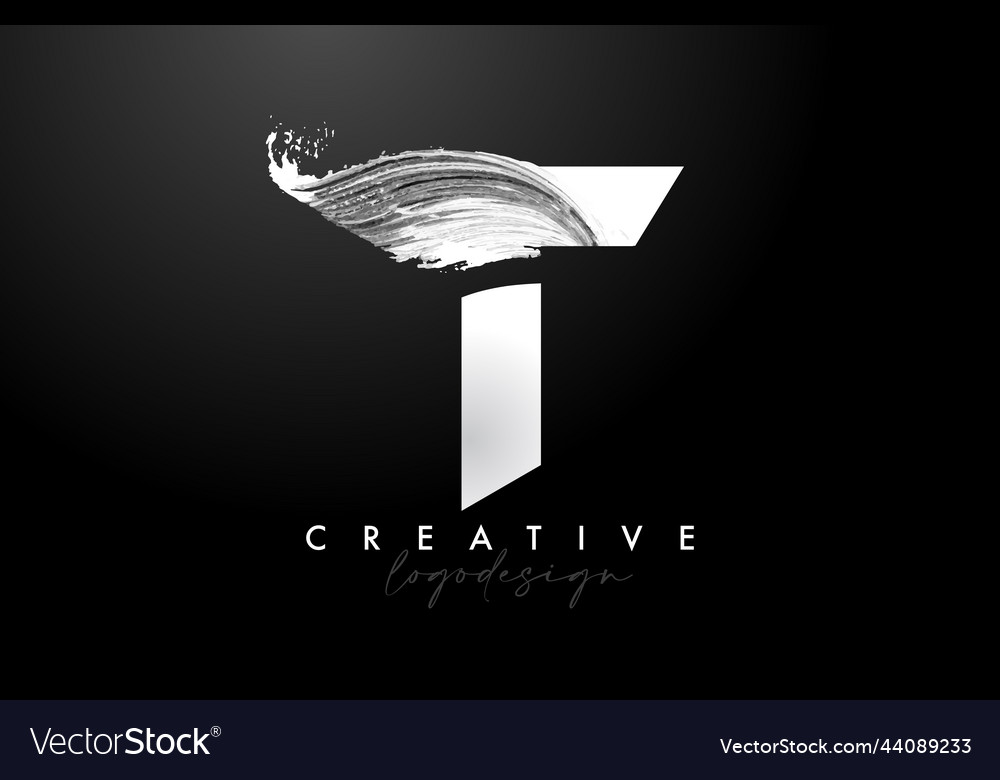 White letter t logo brush stroke with artistic