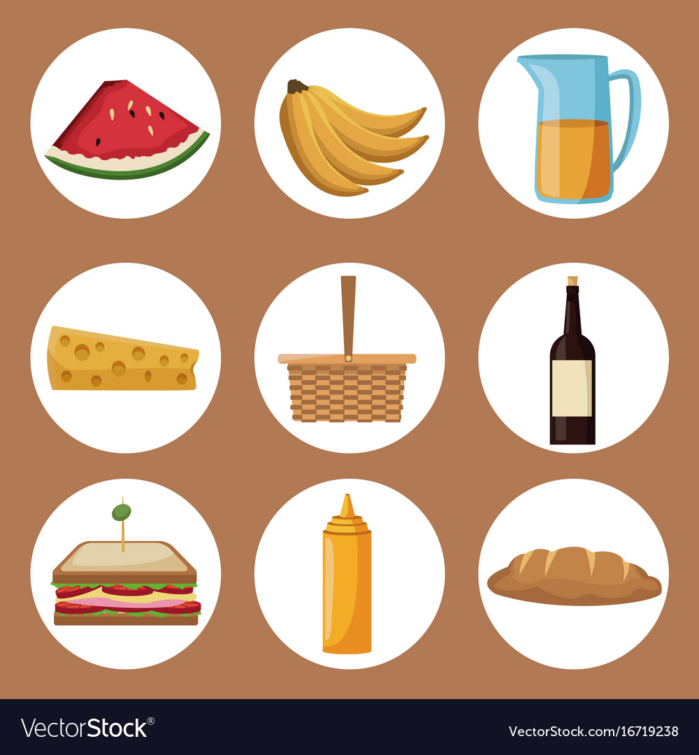 Color background with circular frames of picnic