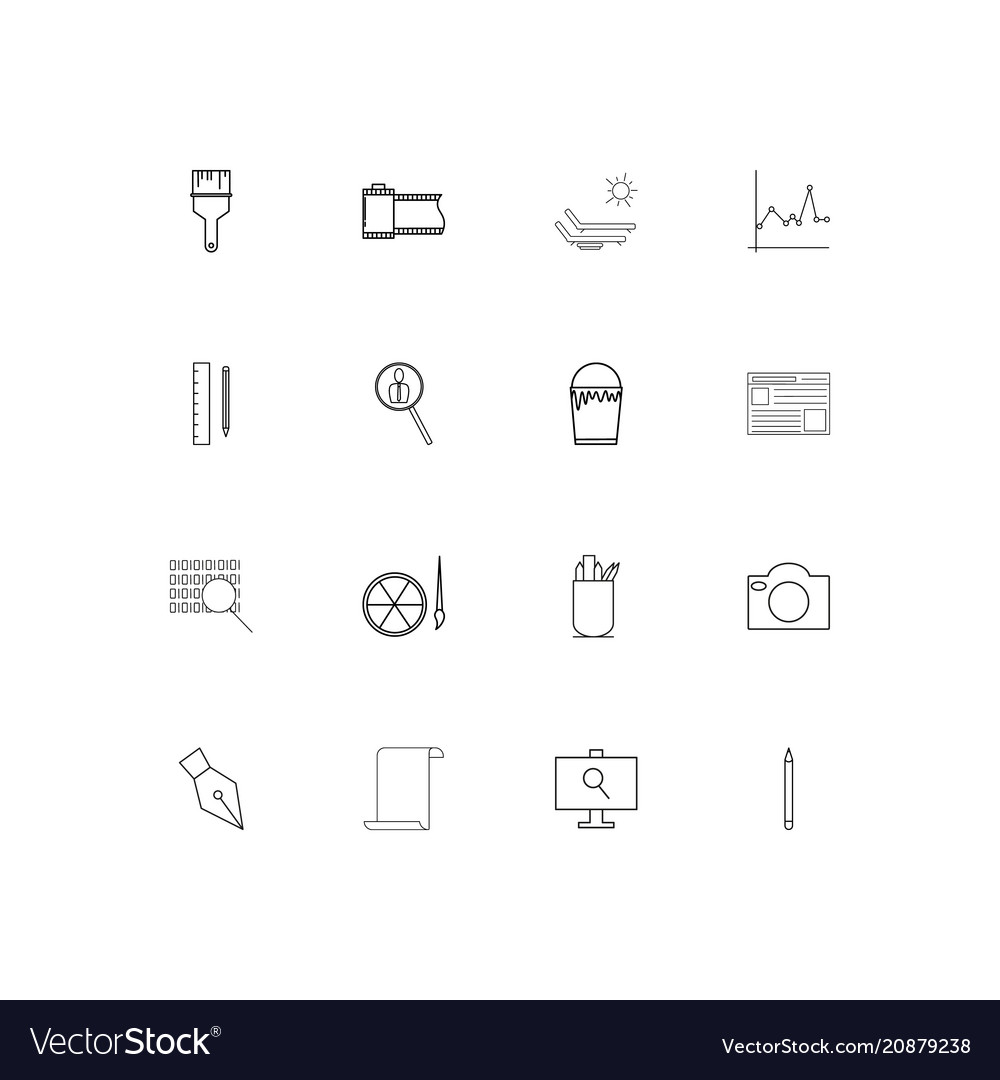 Creative process and design linear thin icons set