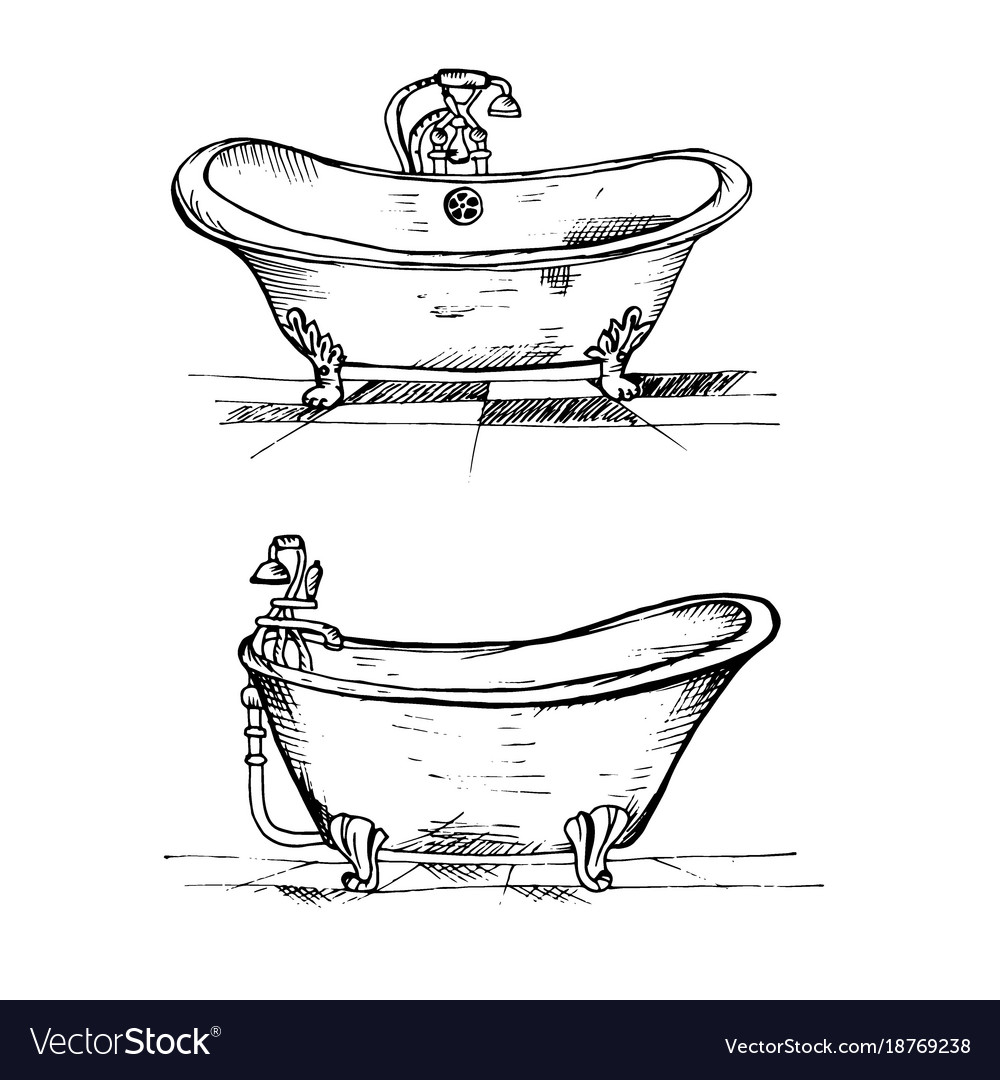 Bath set bathroom items sketch Royalty Free Vector Image