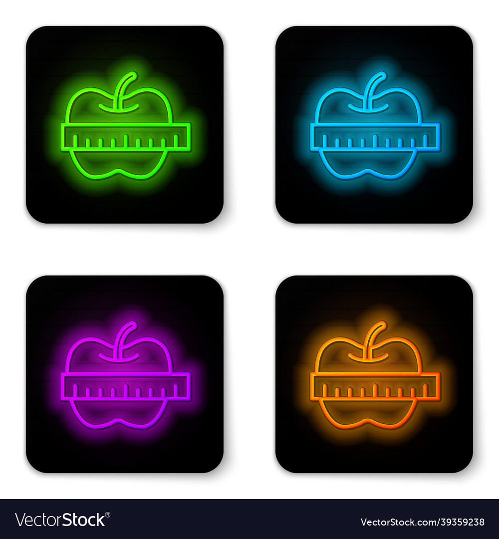 Glowing neon line apple and measuring tape icon