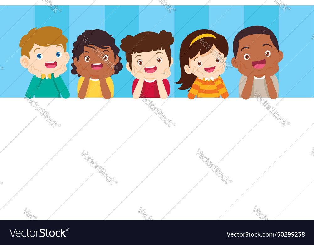 Happy children behind blank sign Royalty Free Vector Image