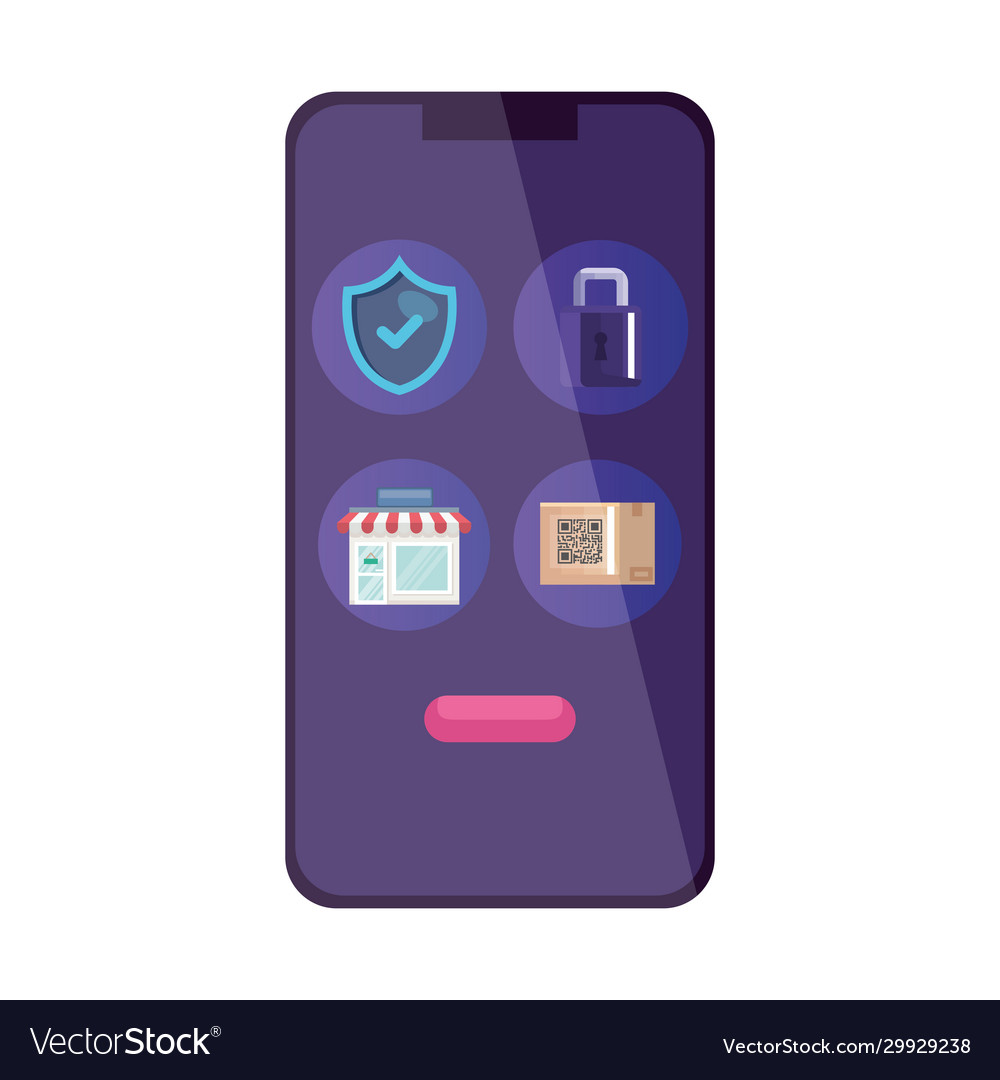 Qr code box padlock shield store and smarpthone
