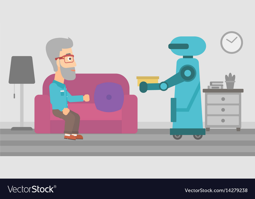 Robot assistant bringing food to an elderly man