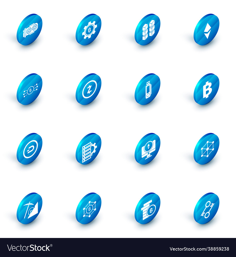Set cryptocurrency coin bitcoin blockchain vector image Set cryptocurrency coin bitcoin blockchain