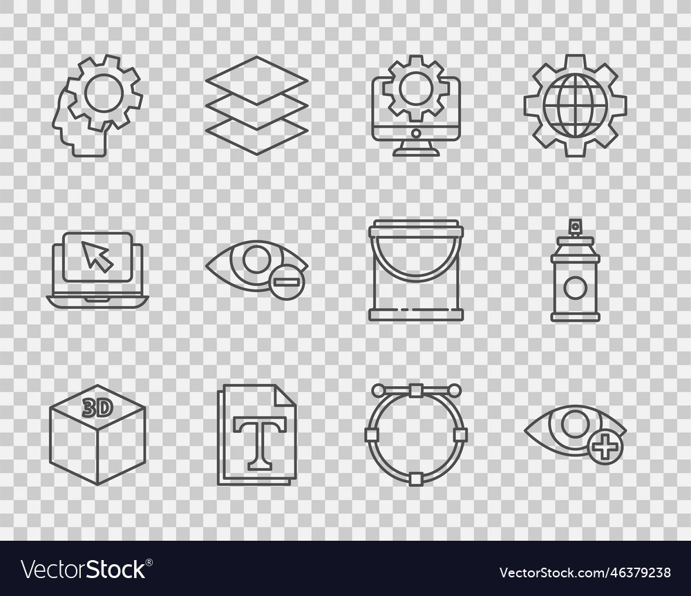 Set line isometric cube red eye effect computer vector image Set line isometric cube red eye effect computer