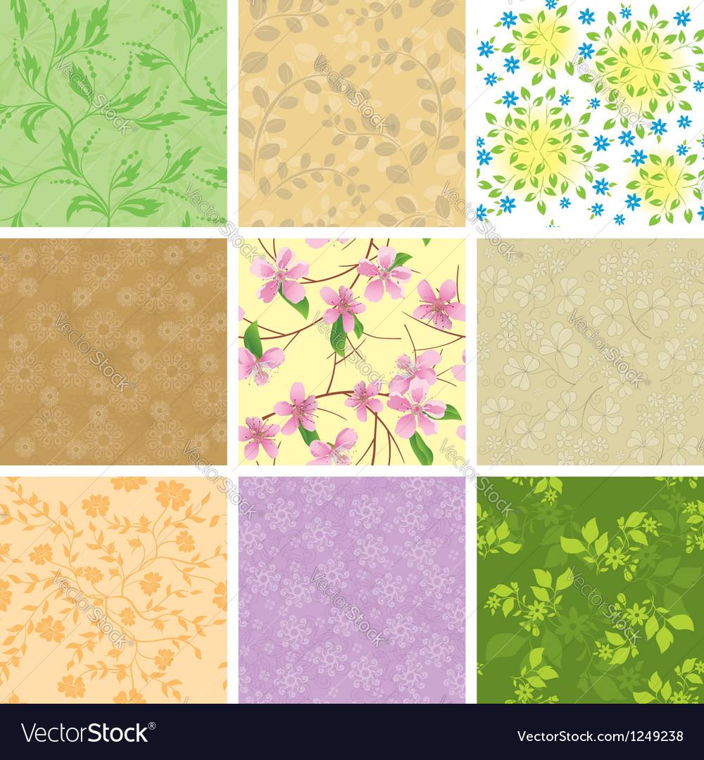 Set of floral color seamless pattern with flowers