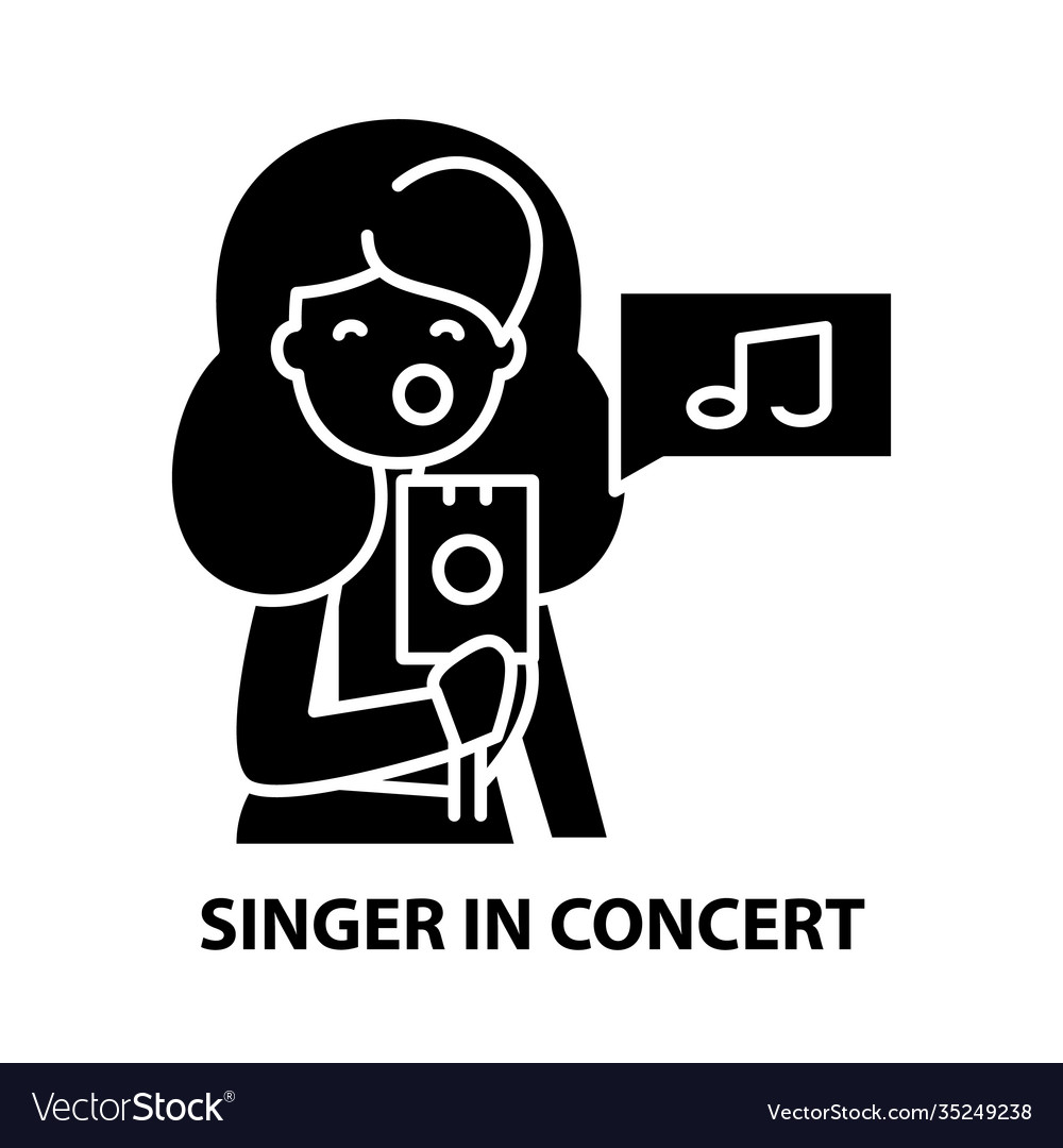 Singer in concert icon black sign vector image Singer in concert icon black sign