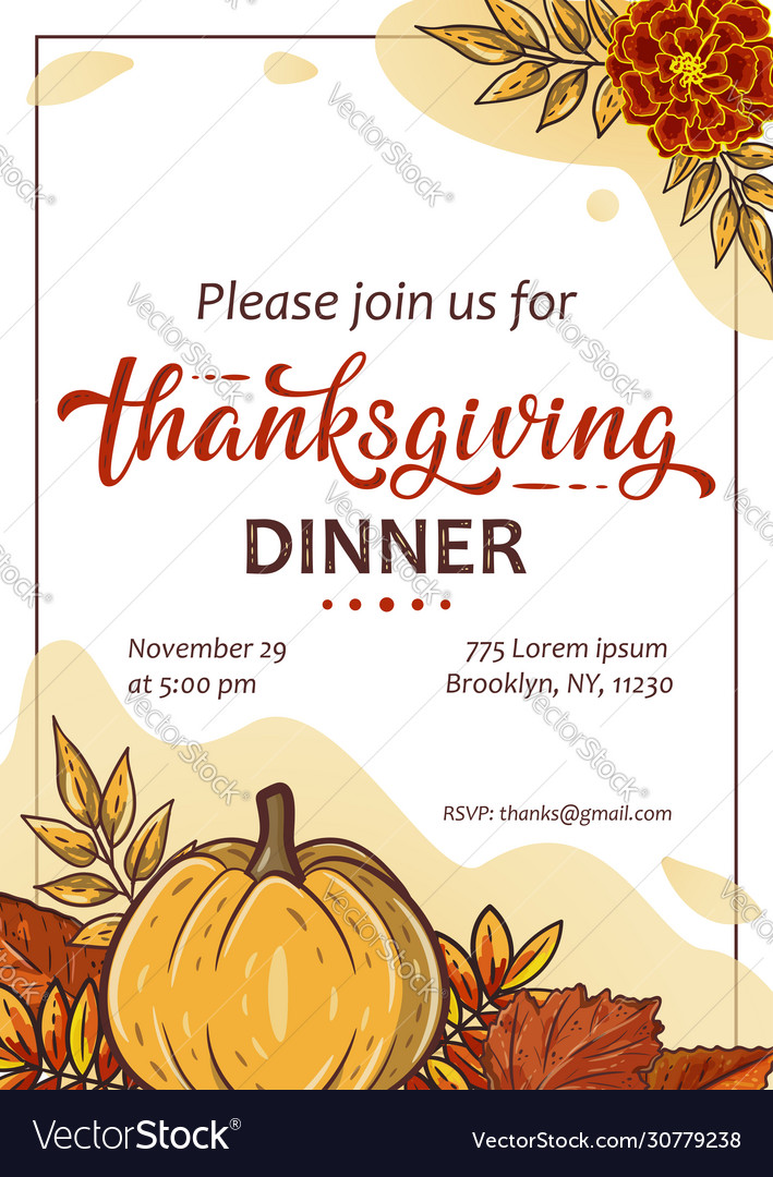 Thanksgiving invitation with pumpkins leaves Vector Image