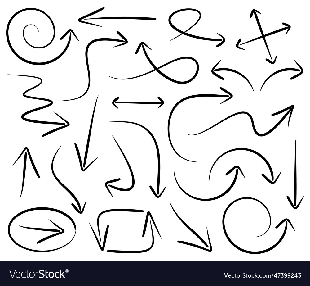 Black hand drawn marker arrows set Royalty Free Vector Image