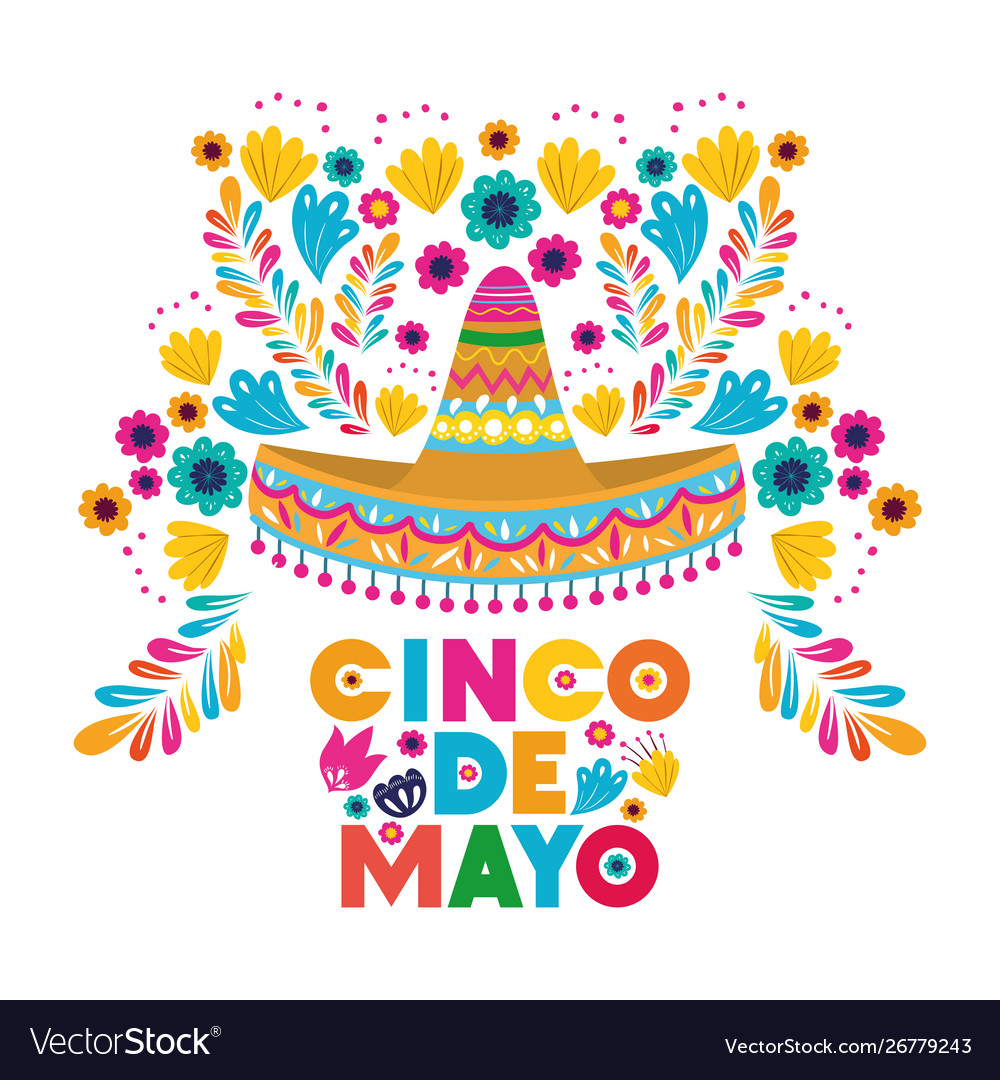 Cinco de mayo label with hat isolated icon Vector Image