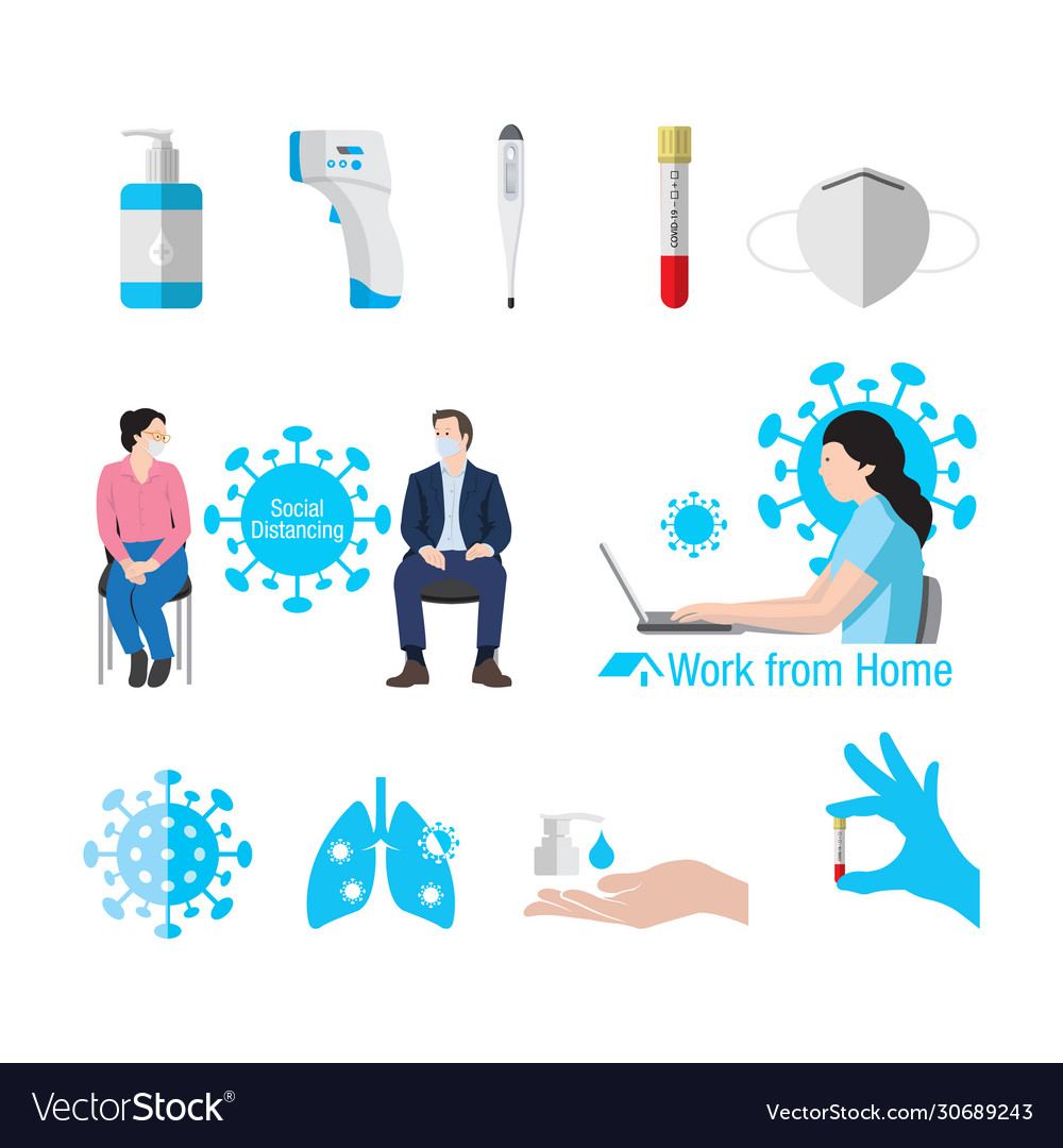 Covid19-19 element icons set image vector image Covid19-19 element icons set image