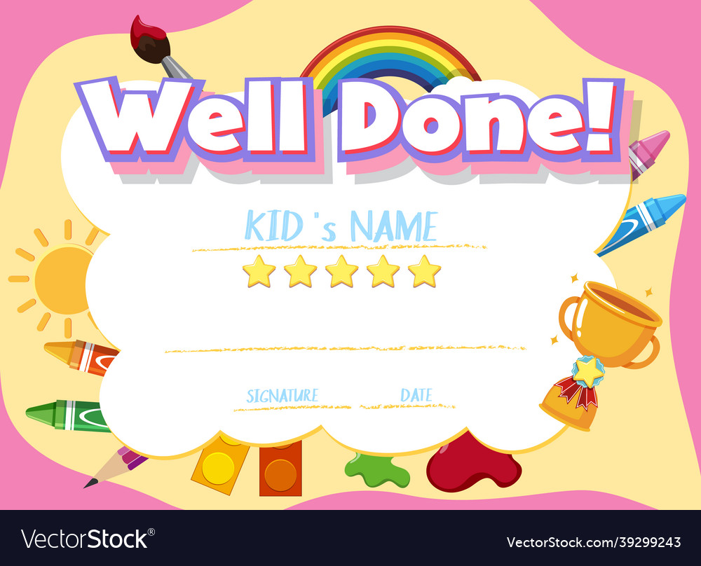 Cute motivational cartoon certificate for children