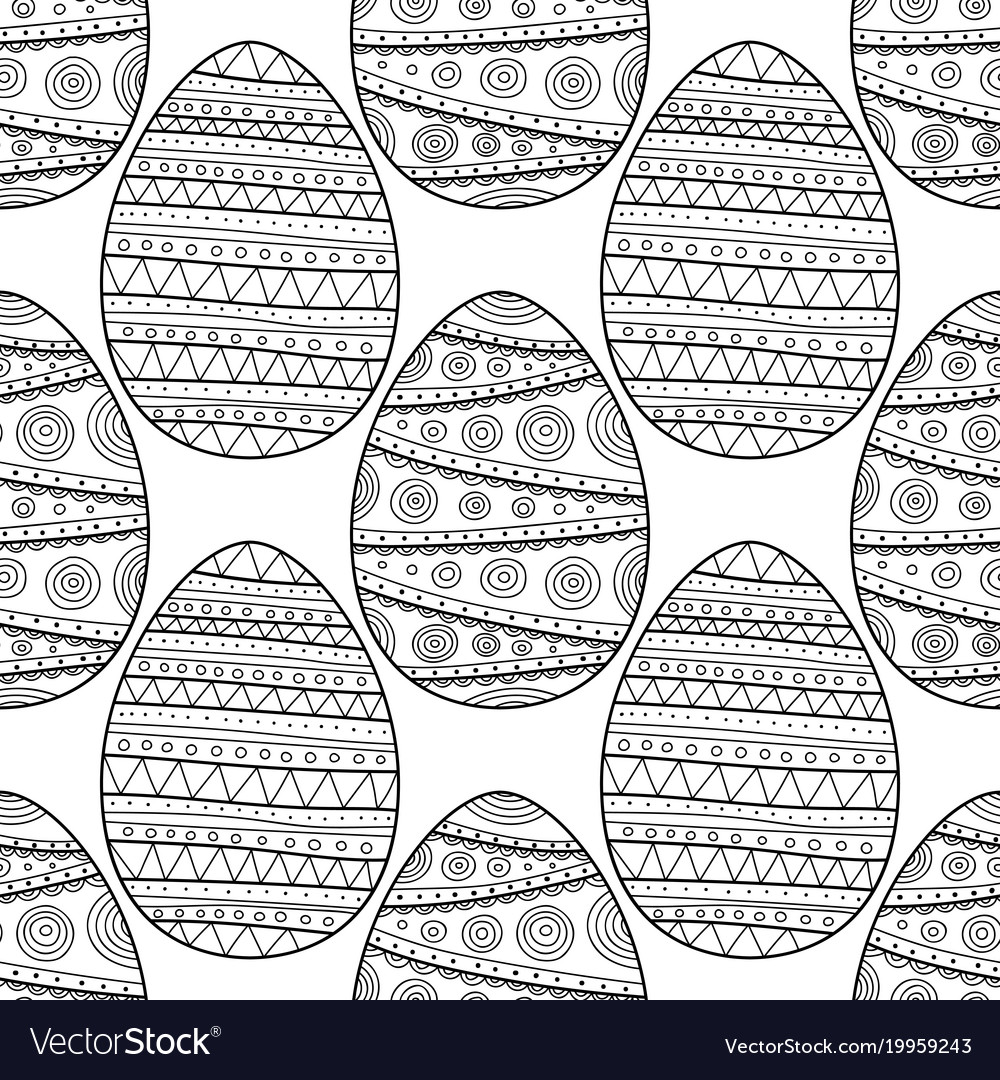 Easter Eggs Black And White Seamless Pattern Vector Image