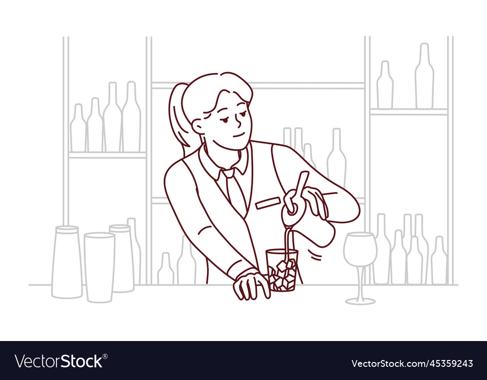 Female bartender making cocktail at bar