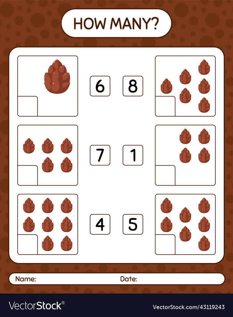 How many counting game with pine cone worksheet vector image How many counting game with pine cone worksheet