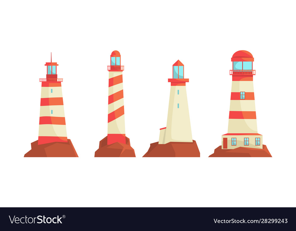 Lighthouse structures set nautical Vector Image Lighthouse structures set nautical