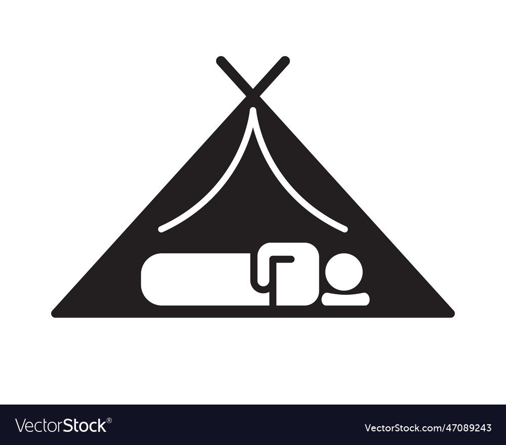 Man sleeping inside tent icon