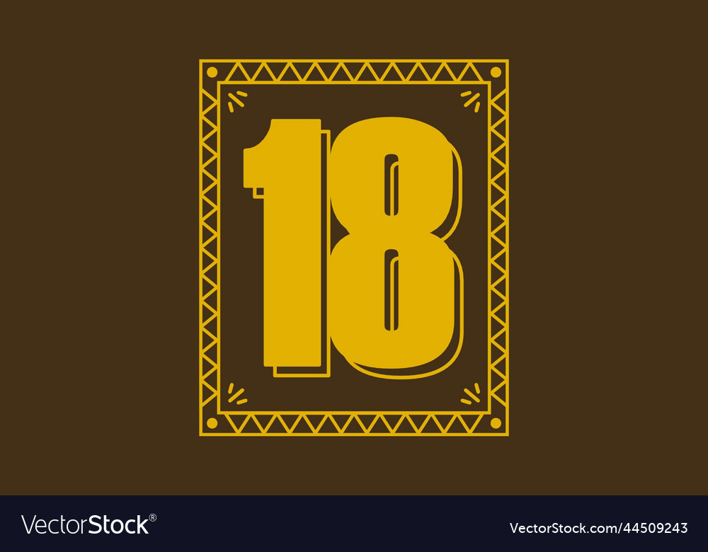 Number 18 in retro rectangle frame vector image Number 18 in retro rectangle frame