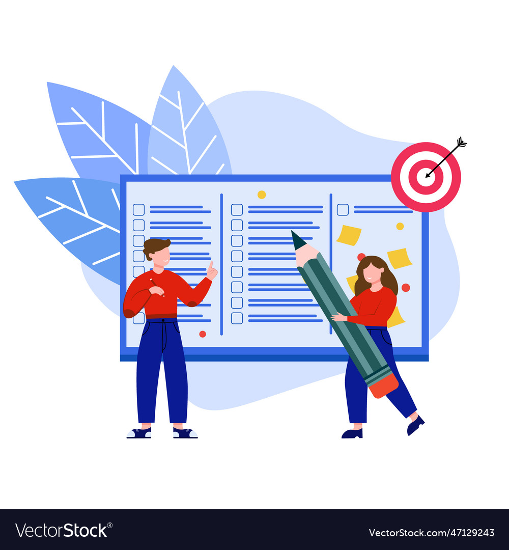 Teamwork on list workers with different knowledge vector image Teamwork on list workers with different knowledge