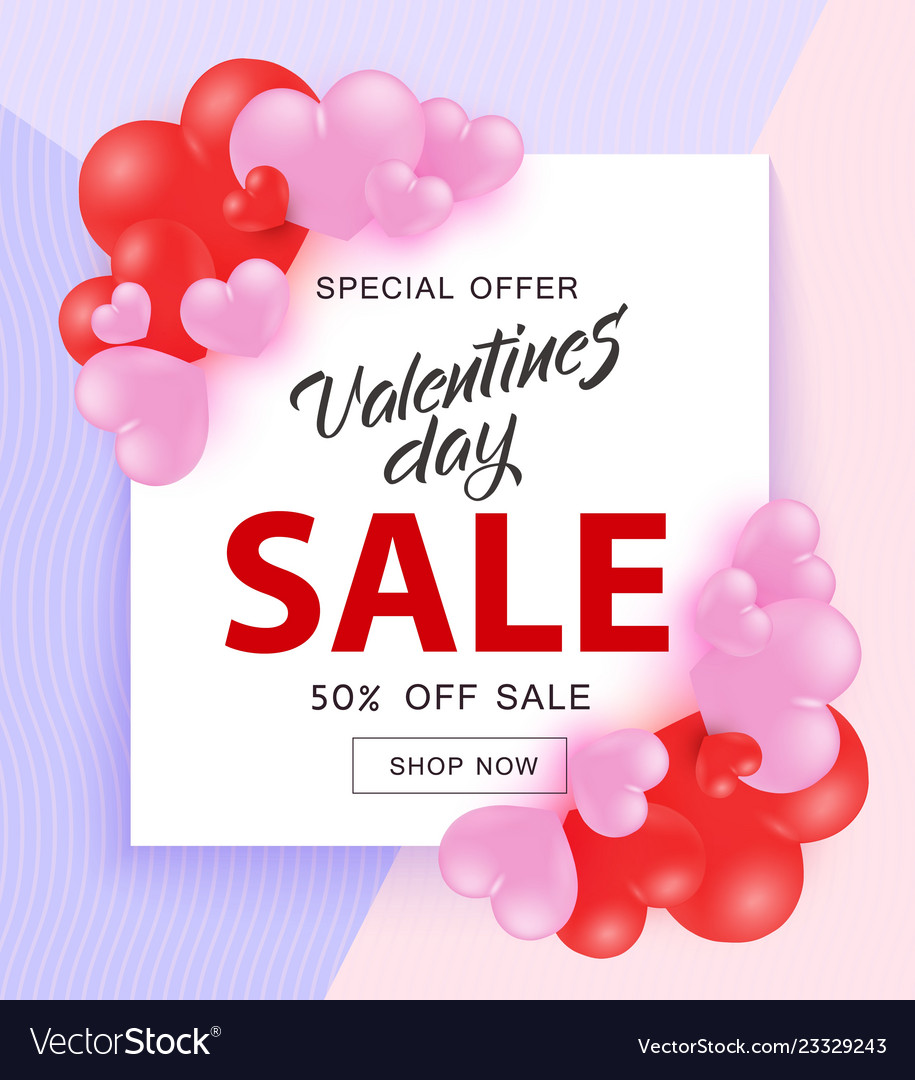 Valentine day sale banner with sign on square