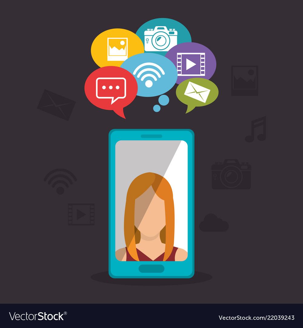 Young woman with social media marketing icons