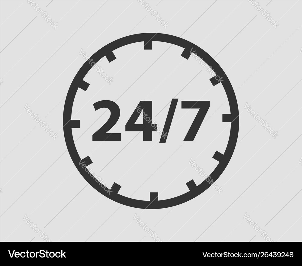 247 icon 24 hour service clock Royalty Free Vector Image