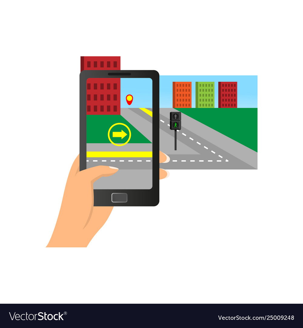 Augmented reality navigation using smartphone vector image Augmented reality navigation using smartphone