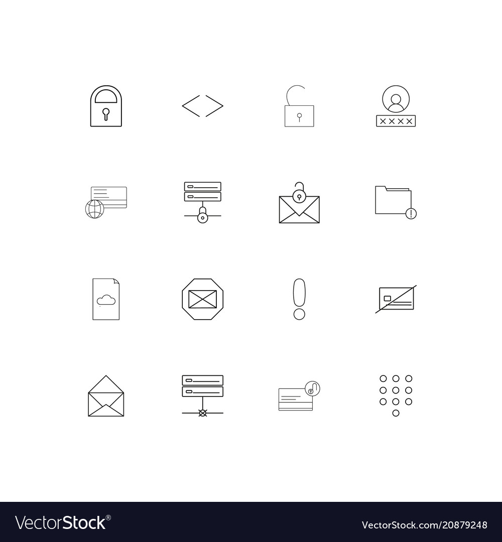Cyber security linear thin icons set outlined