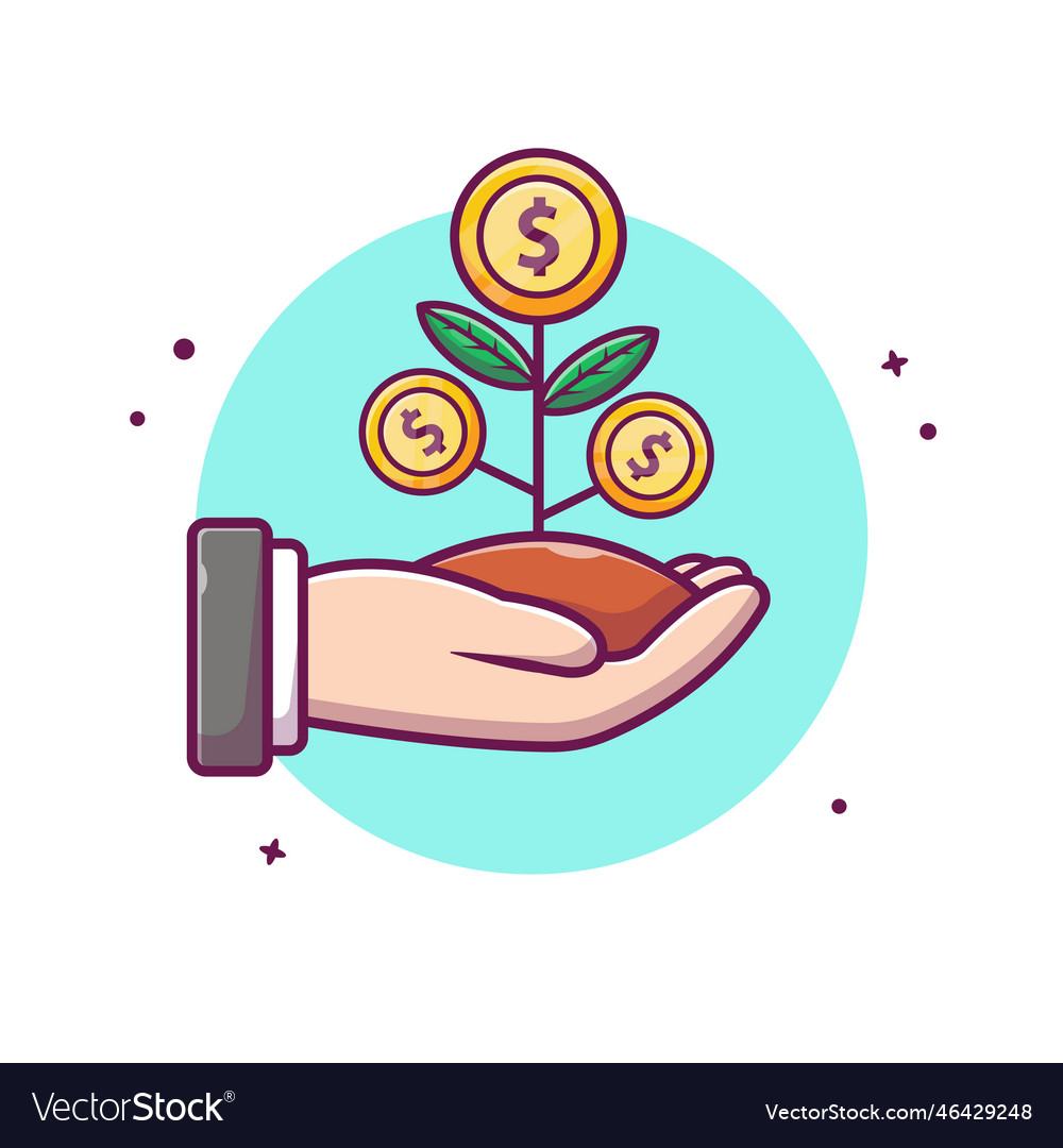 Hand with coin plant cartoon Royalty Free Vector Image