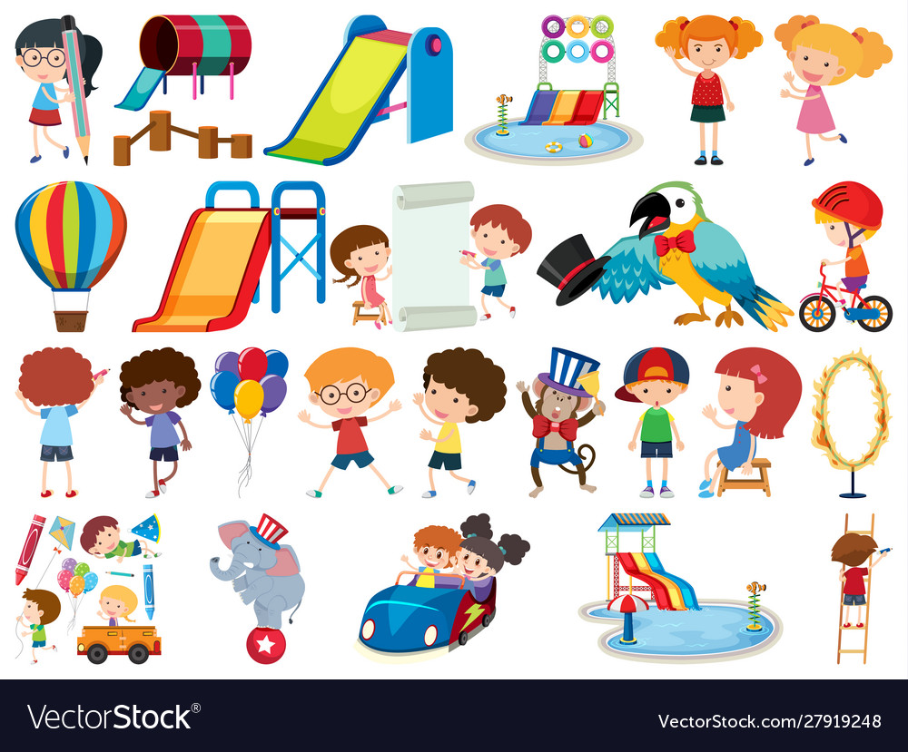 Large set isolated objects kids and circus Vector Image