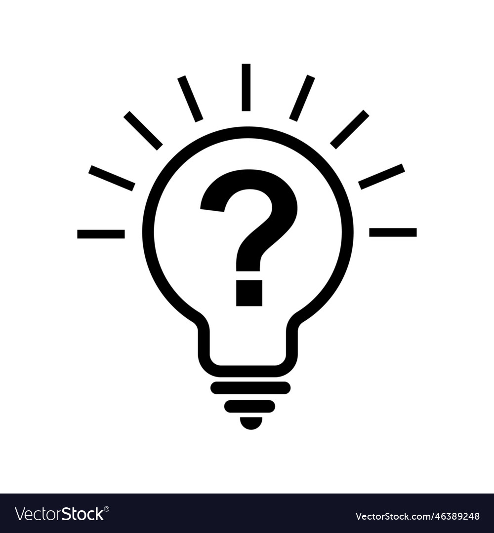 Light bulb with sparkle rays shine and question