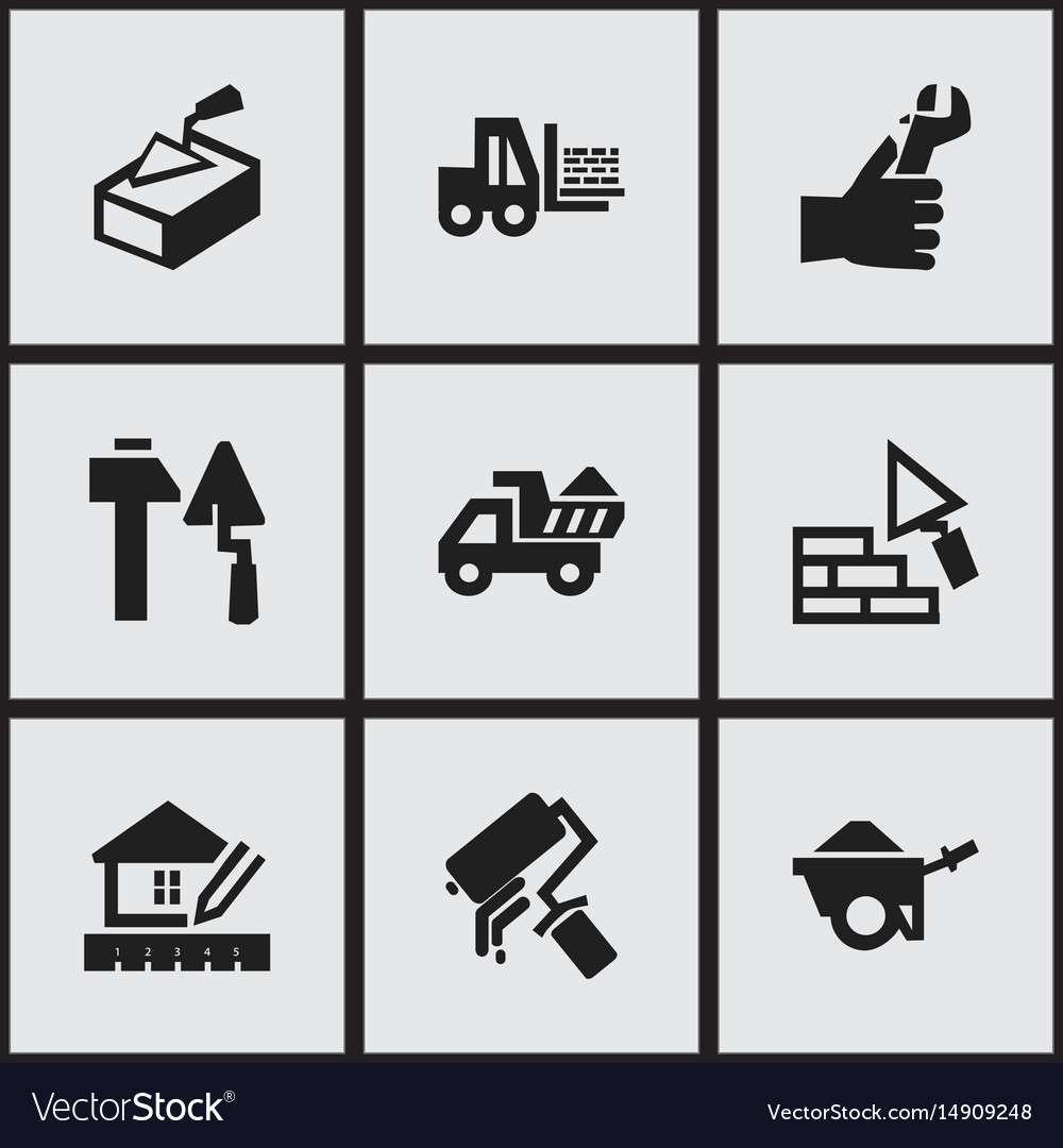 Set of 9 editable building icons includes symbols