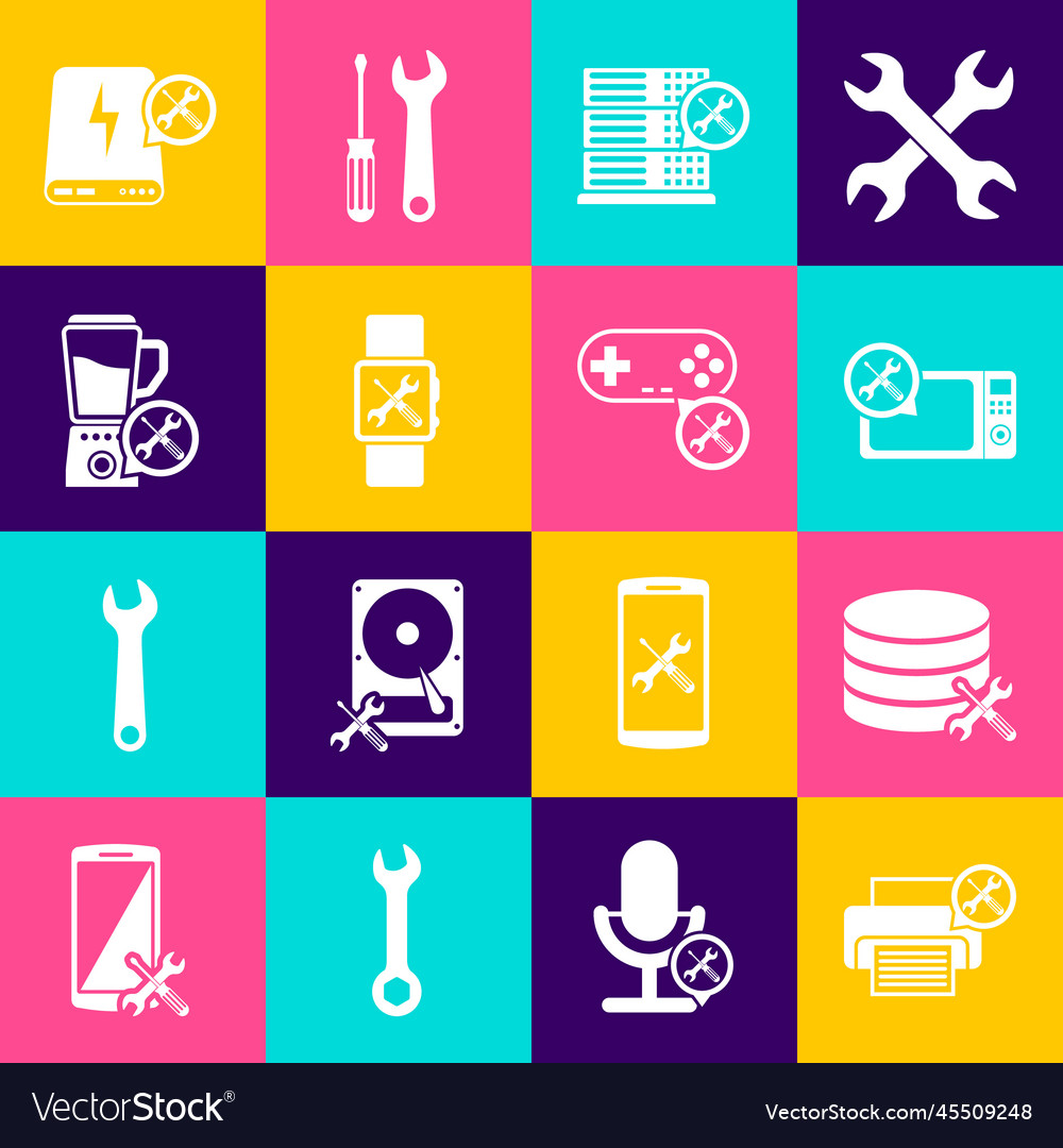 Set printer service database server microwave vector image Set printer service database server microwave