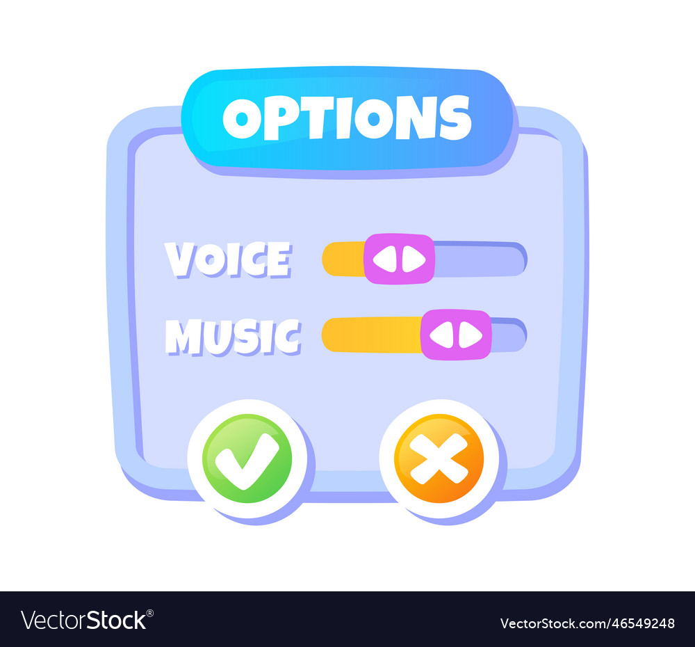 Ui options panel for game Royalty Free Vector Image