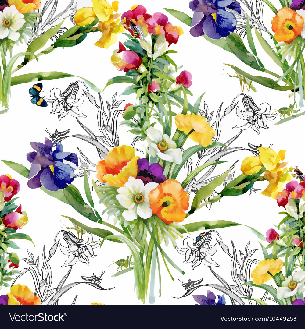 Beautiful watercolor summer garden blooming