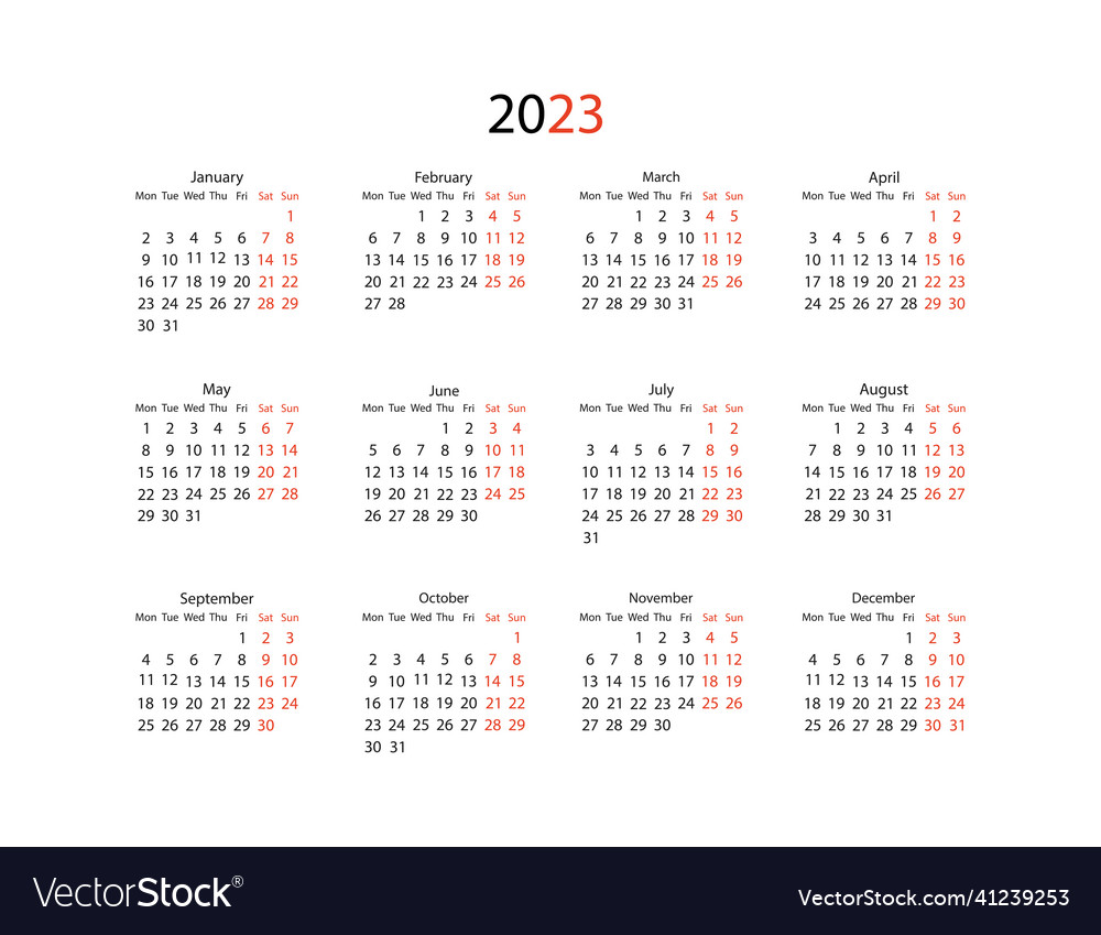 Calendar 2023 Week Start Monday Corporate Planner Vector Image